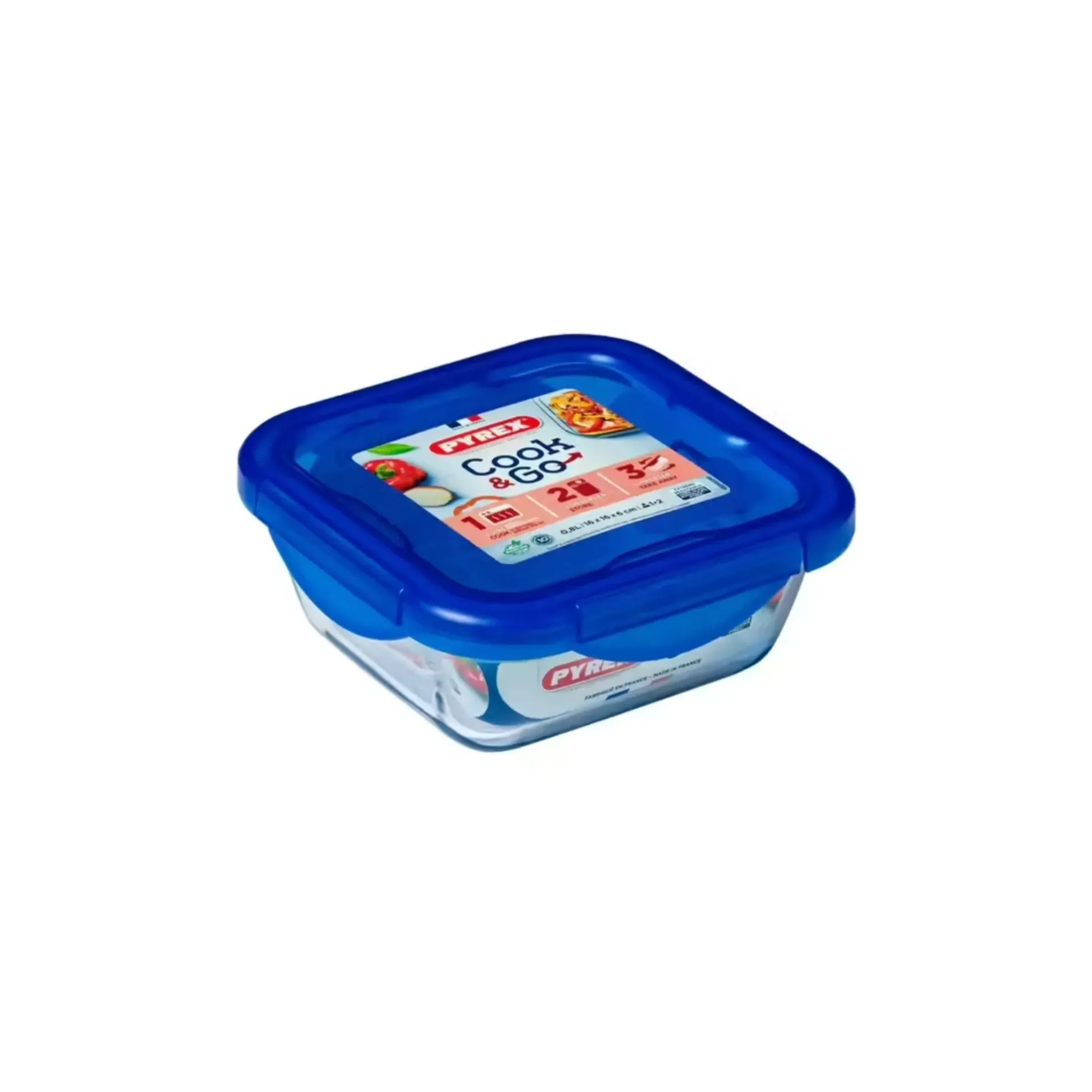 [285PG00-N] PYREX COOK & GO SQUARE W/ LID DARK BLUE 800ML 16*16*6