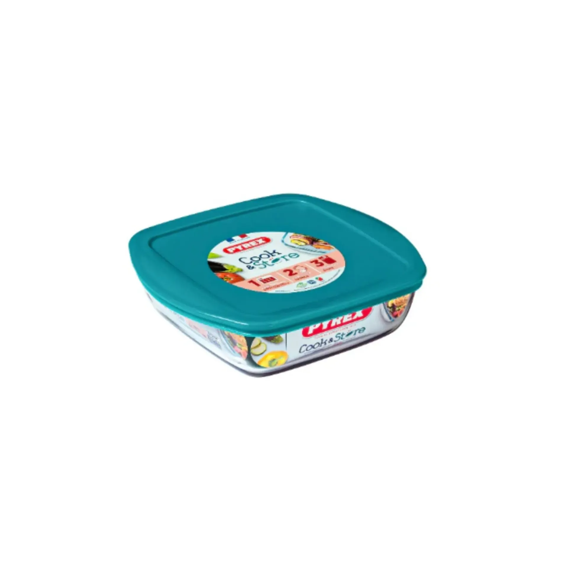 PYREX COOK & STORE SQR W/LID GREEN 2.2L - 25*22*7CM