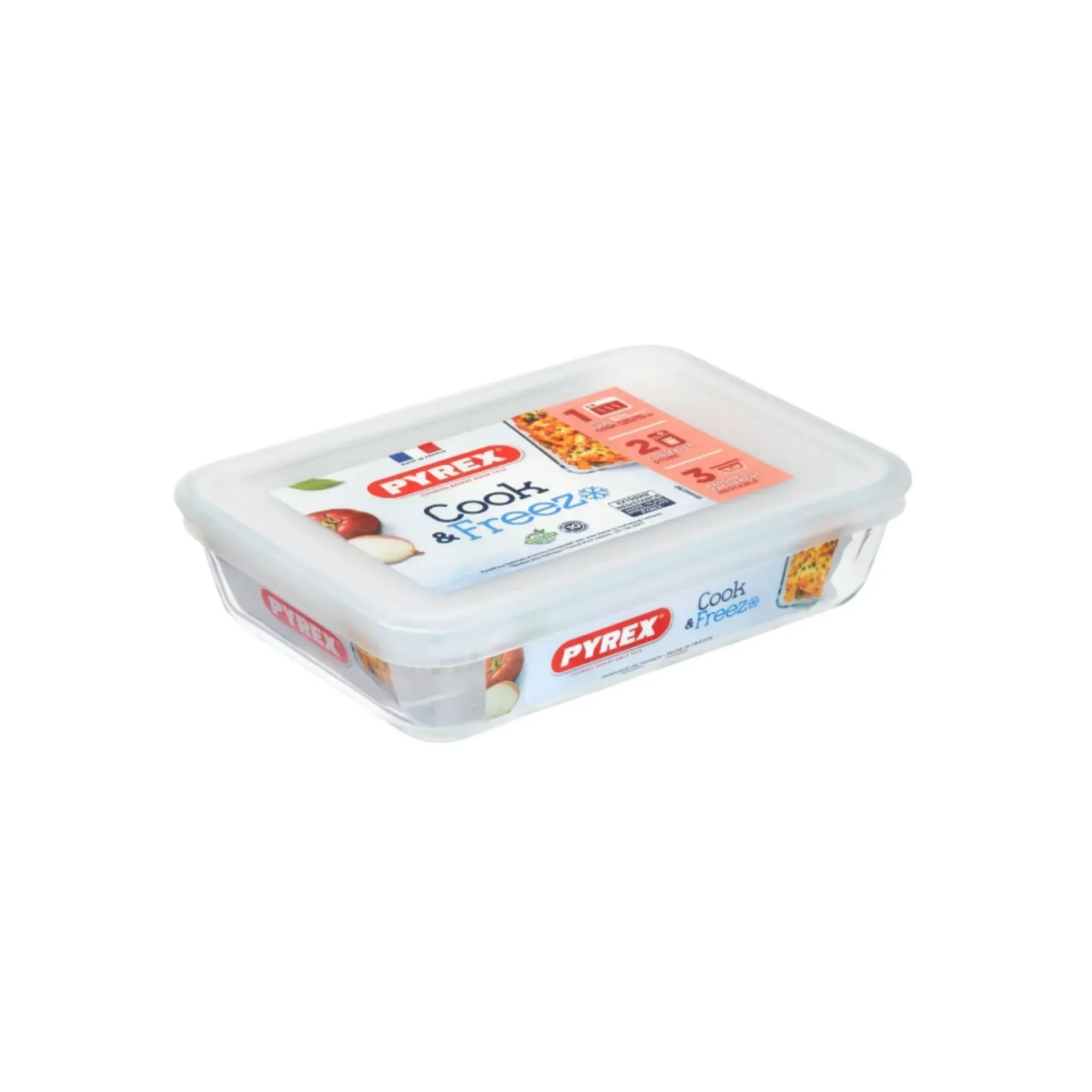PYREX COOK & FREEZE REC. DISH W/ PLASTIC 19X14CM