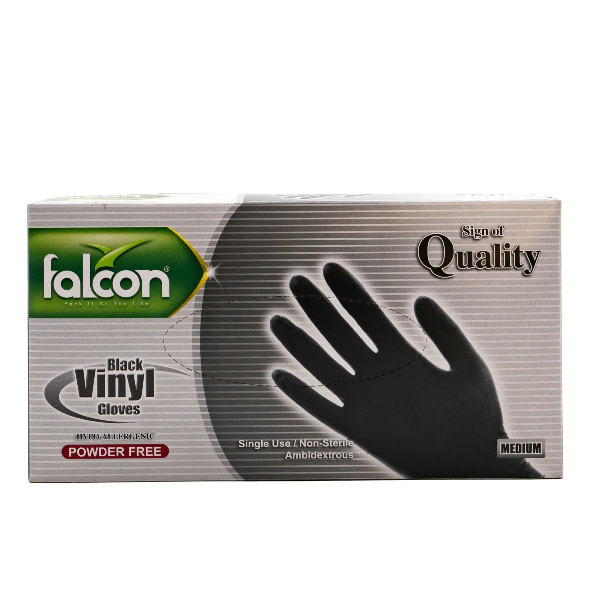 FALCON VINYL GLOVES BLACK PF MEDIUM