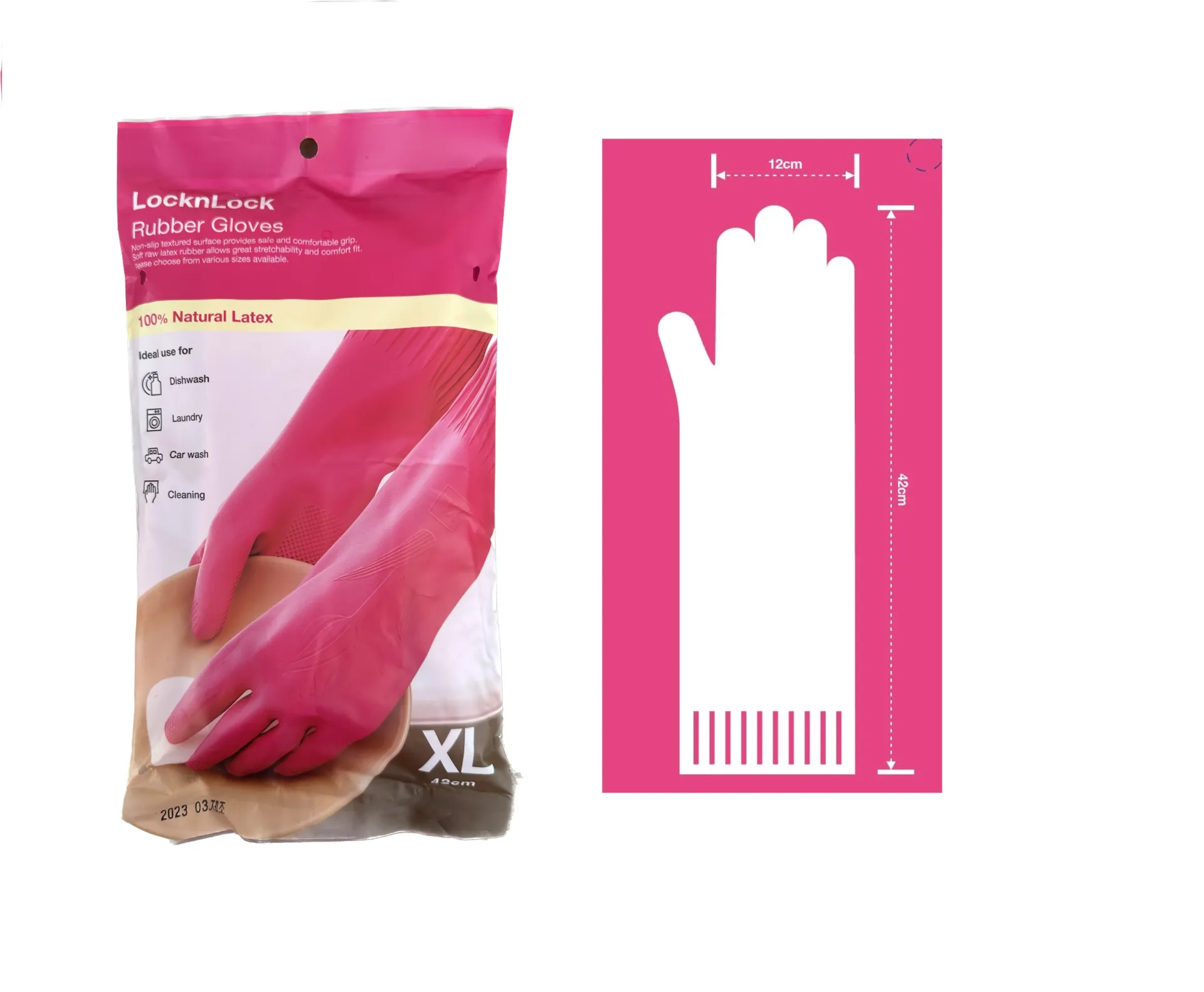 [ETM841PIK] L&L PINK RUBBER GLOVES XL 42CM