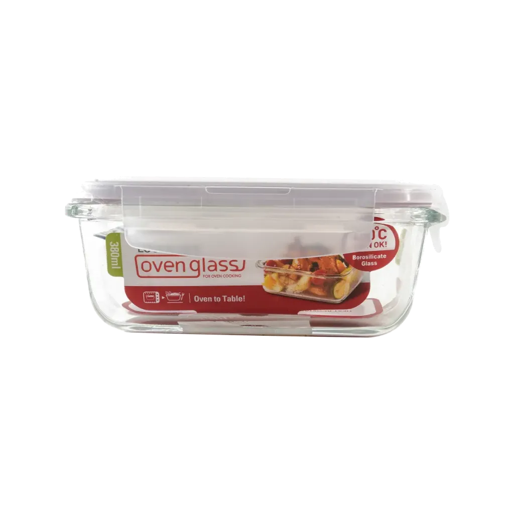 L&L OVEN GLASS RECTANGLE W/ LID 380ML