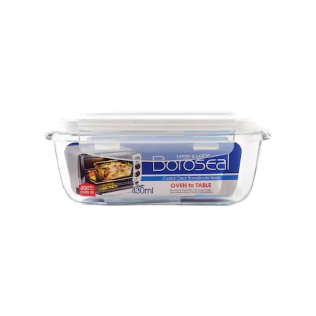 L&L OVEN GLASS RECTANGLE W/ LID 430ML
