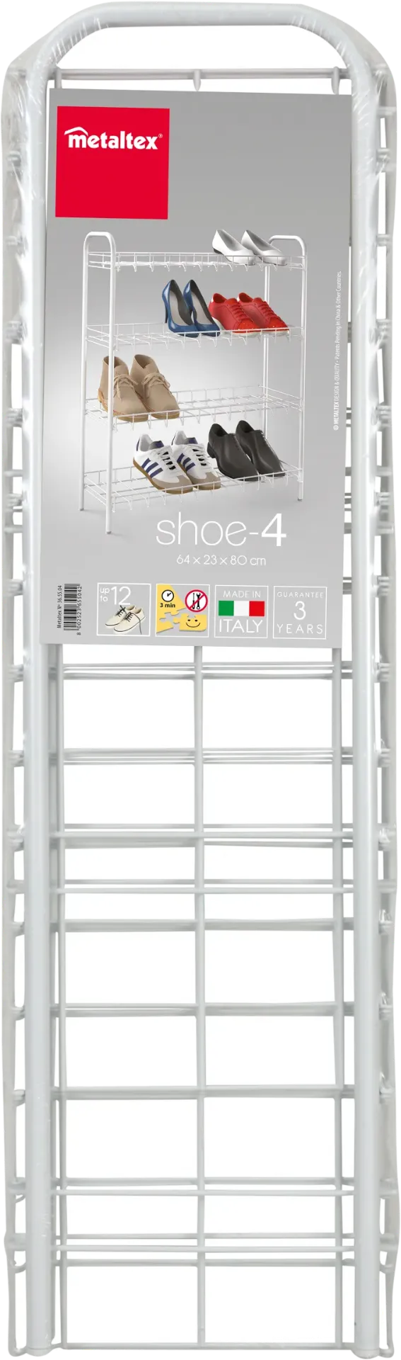 [365504-N] METALTEX SHOE RACK 4 TIER WHITE 64-23-80CM
