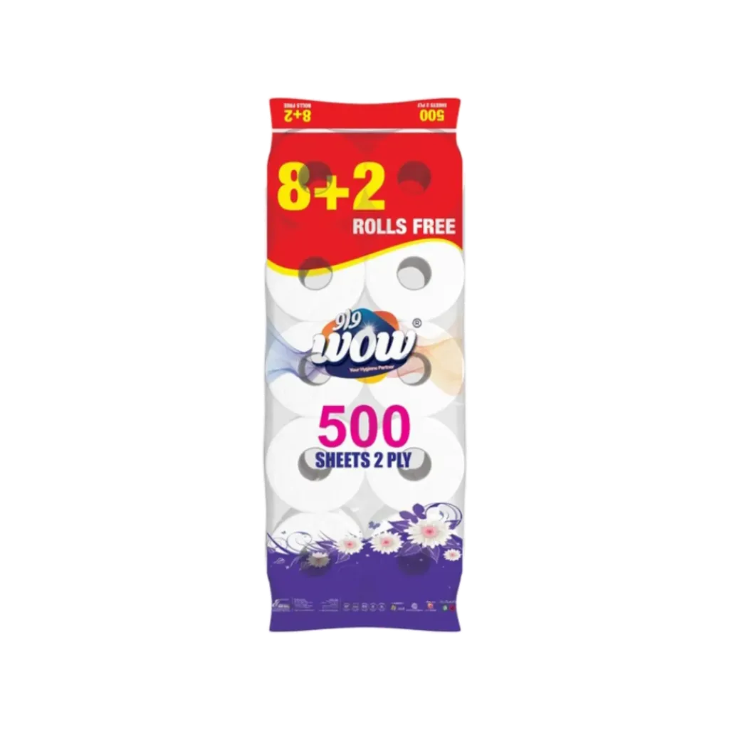 WOW TOILET ROLL 500 SHEETS/2PLY (6X8+2ROLL)