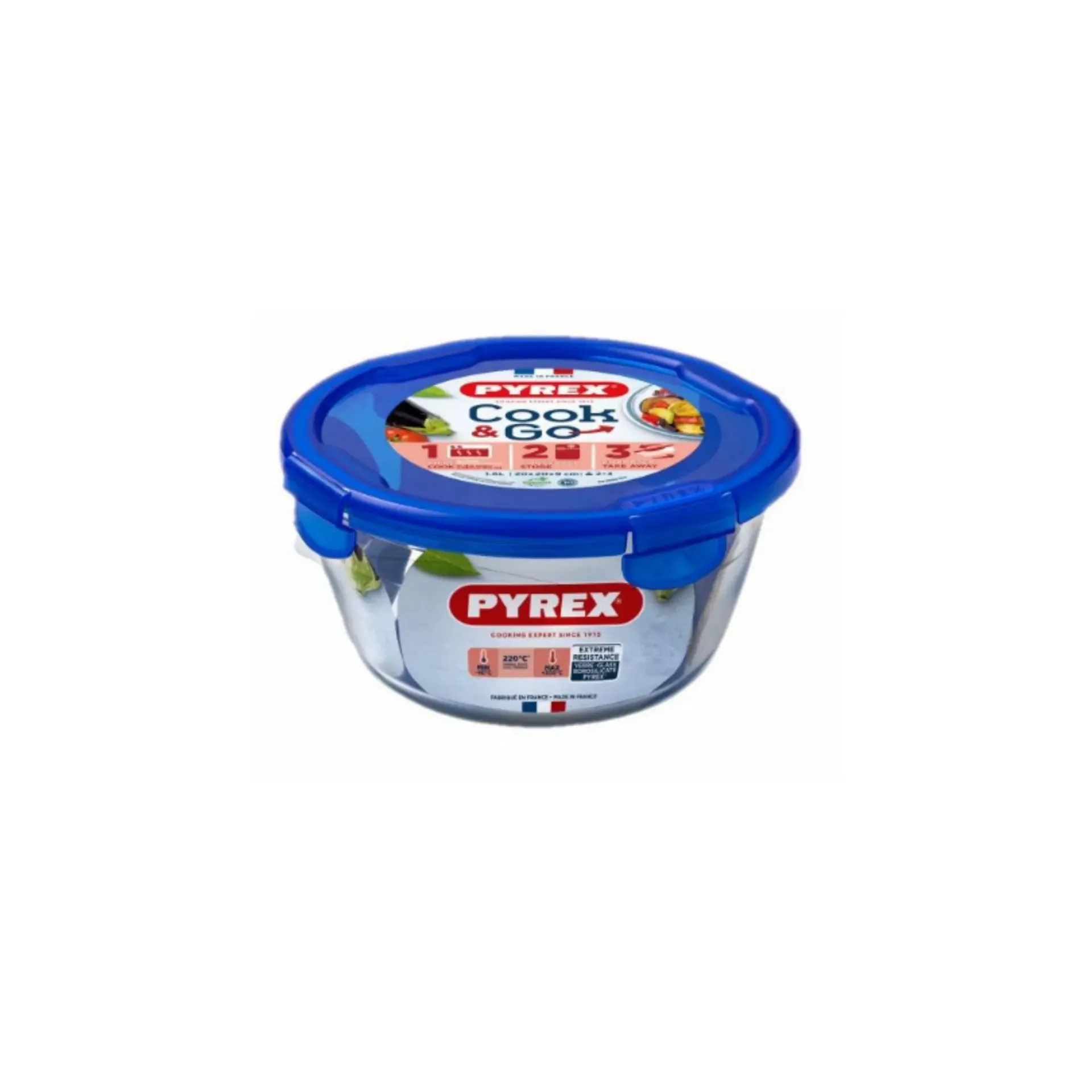PYREX COOK & GO ROUND WITH LID DARK BLUE 700ML - 15X8CM