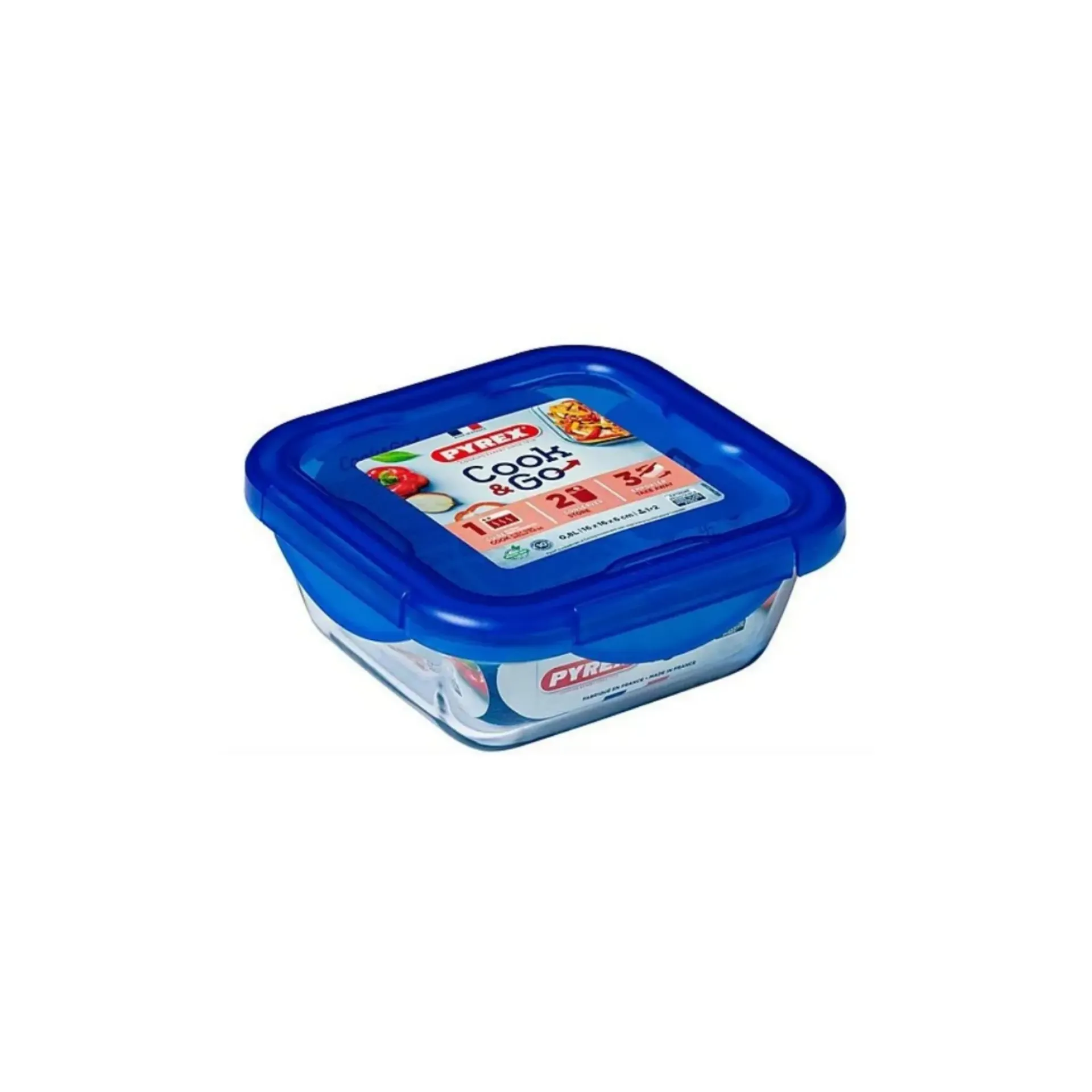 PYREX COOK & GO SQUARE WITH LEAKPROOF LID 1.9L -21X21X8CM