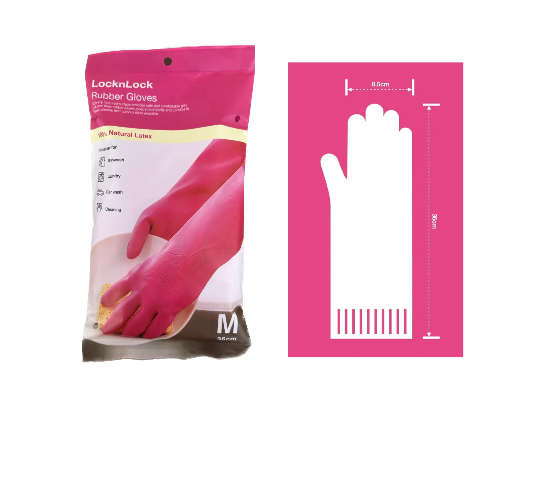 L&L PINK RUBBER GLOVES MEDIUM 36CM